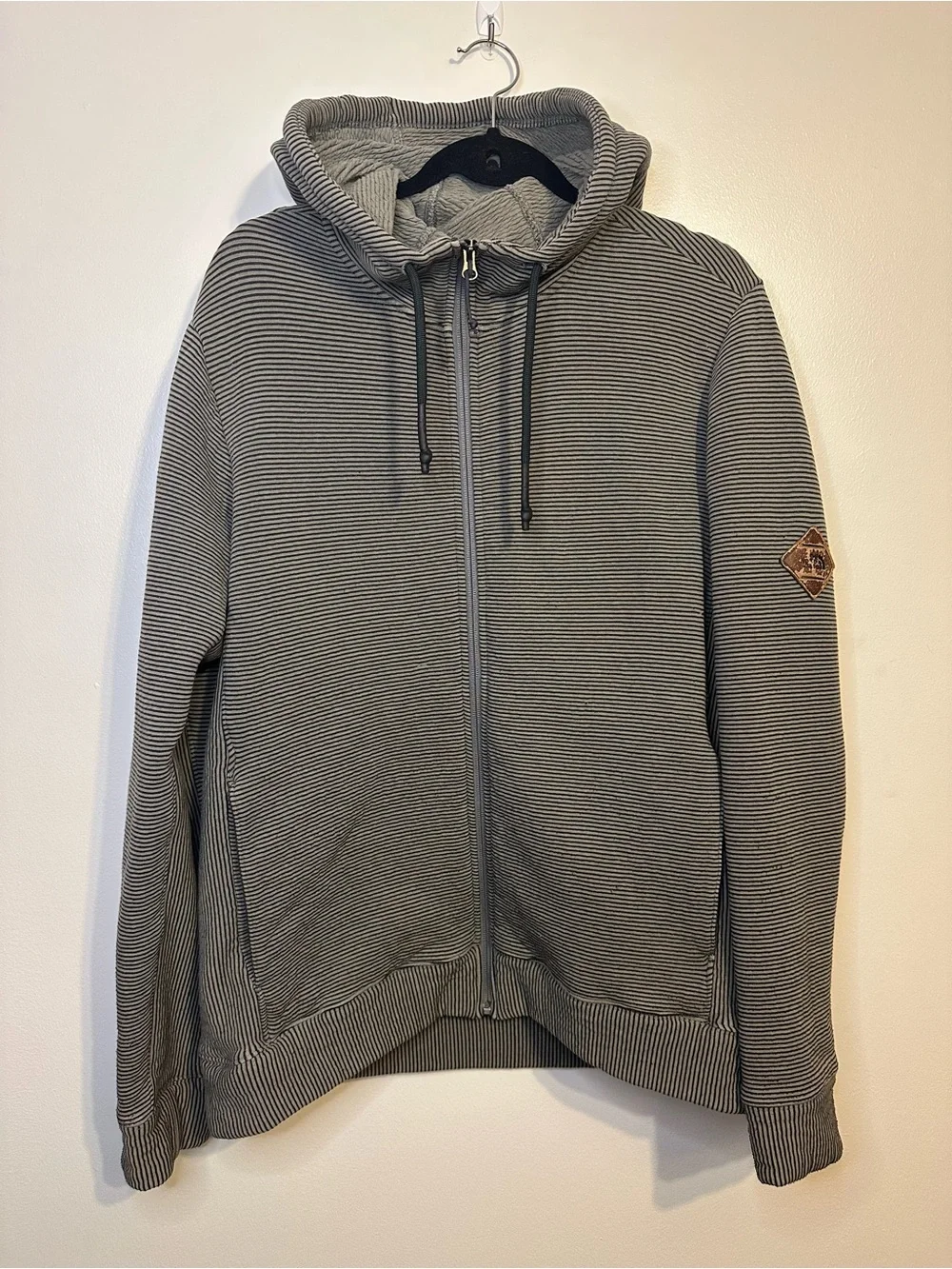 Men's Olive Green Striped Zip-Up Hooded Sweater